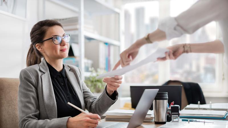 Two women working in an office
