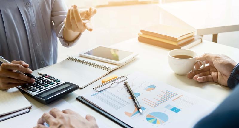 business man financial inspector and secretary making report ca
