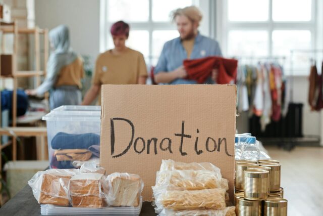 people working at donation center